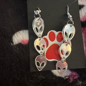 Silver Alien Dangle Earrings
